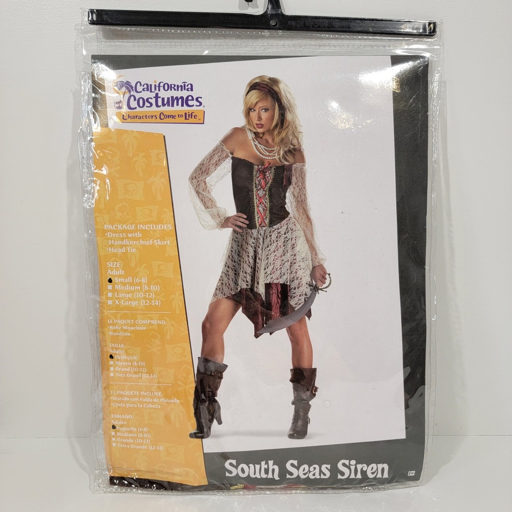California Costumes South Seas Siren Pirate Dress Womens Small 6-8 Brown Red
